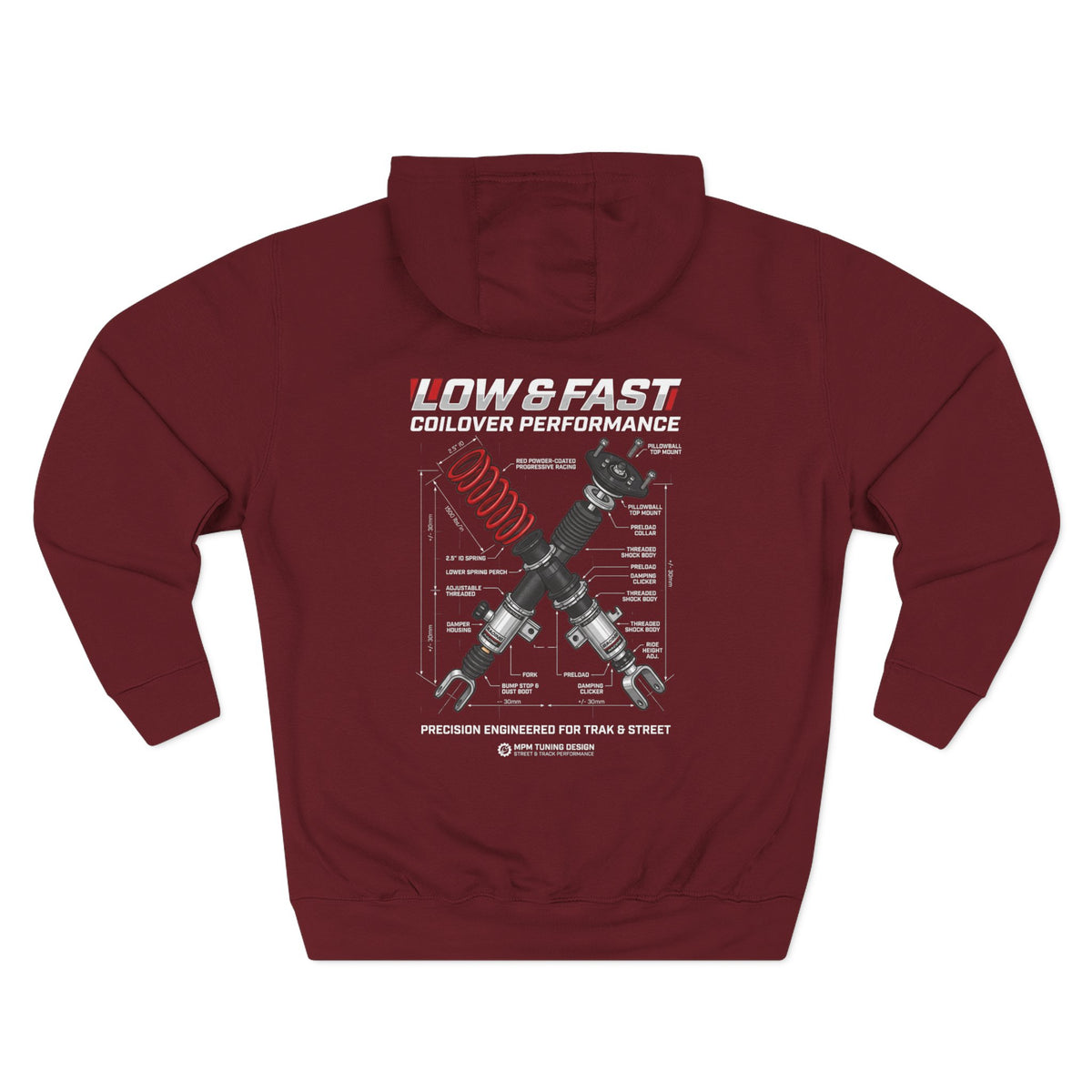 Auto Coil &amp; Strut Hoodie — Racing Suspension Graphic Fleece | MPM Tuning Design