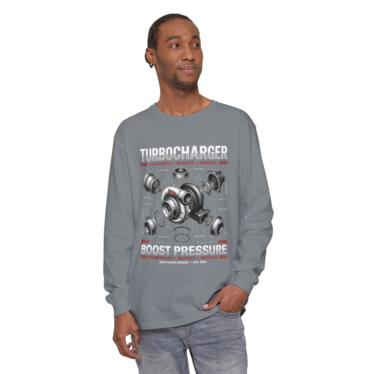 Turbocharger Boost Pressure Long Sleeve Tee — JDM Graphic | MPM Tuning Design