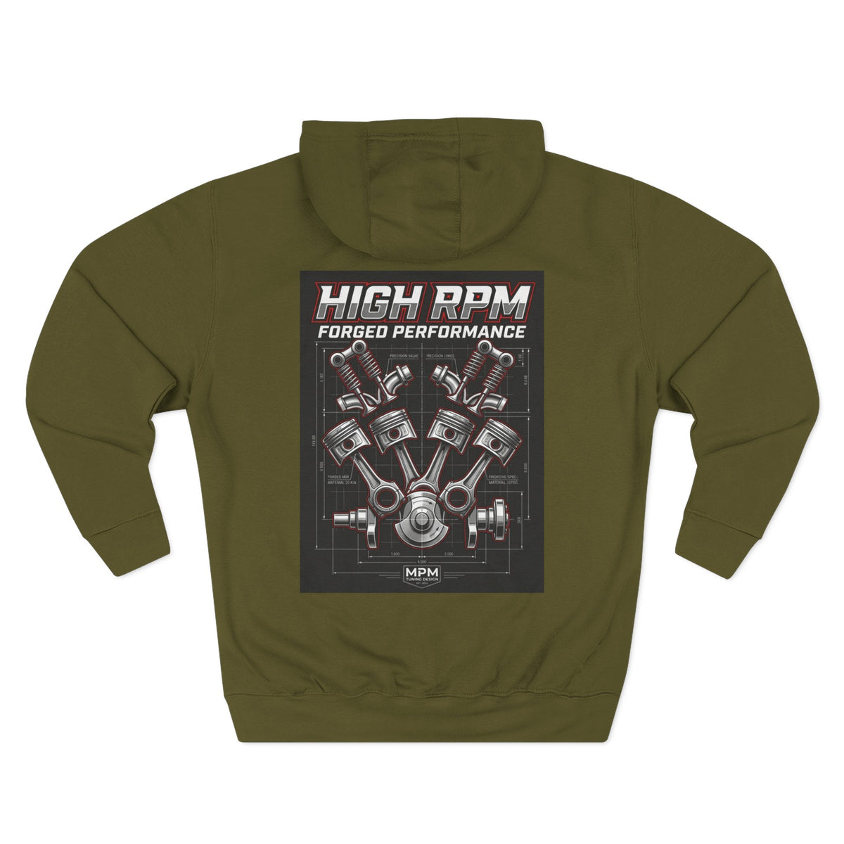 High RPM Hoodie — Forged Performance Engine Graphic Pullover | MPM Tuning Design