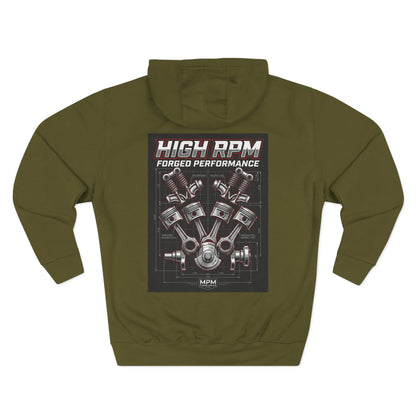 High RPM Hoodie — Forged Performance Engine Graphic Pullover | MPM Tuning Design
