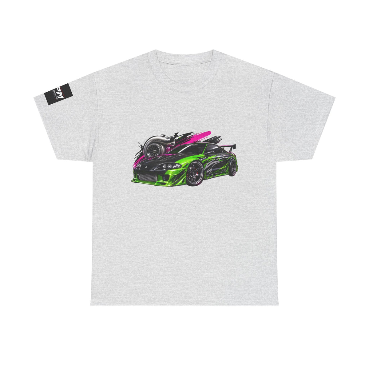Sportscar Graphic T-Shirt — Neon Green &amp; Pink Drift Car Design | MPM Tuning Design