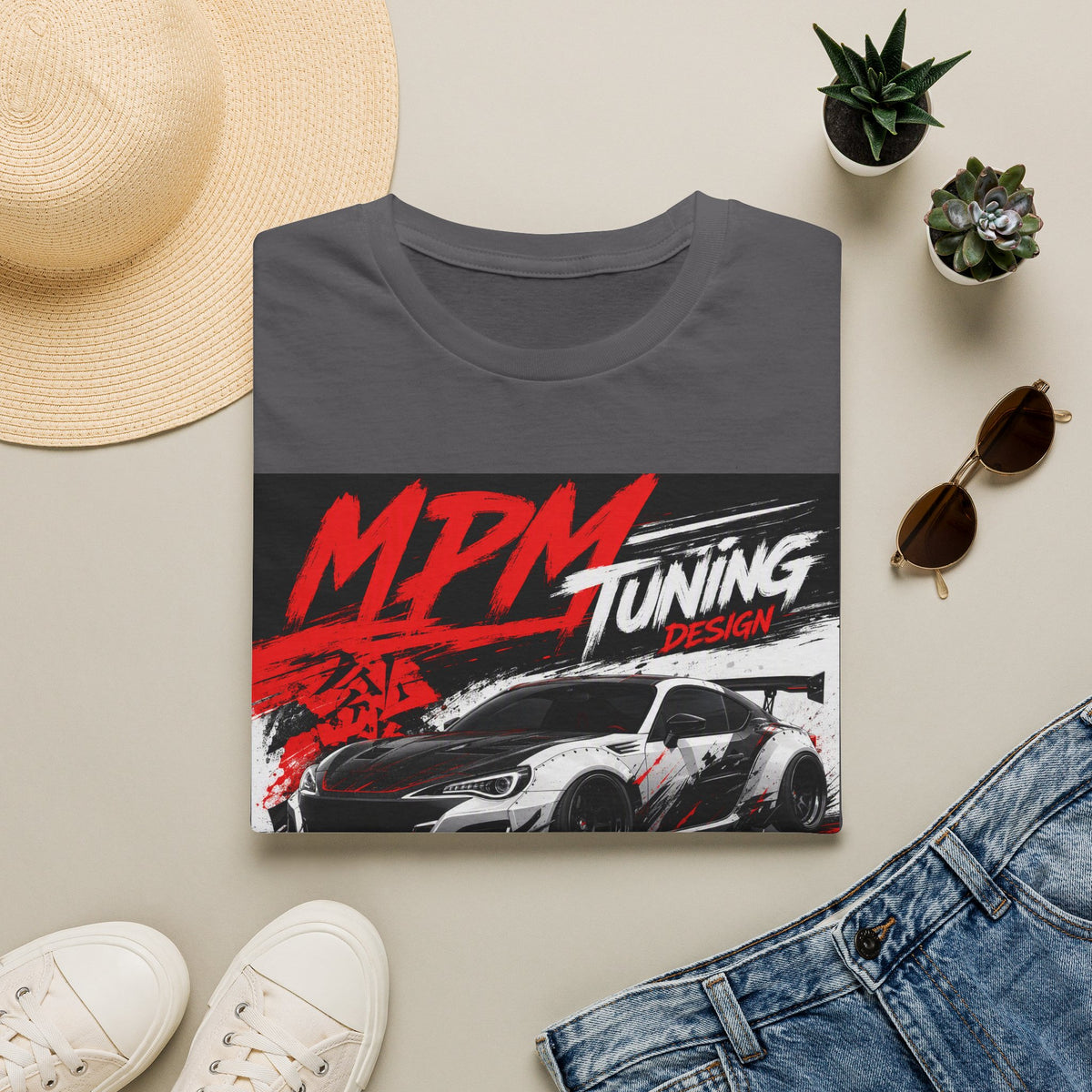 MPM JDM Racing Car Graphic T-Shirt — Red Brushstroke Automotive Tee | MPM Tuning Design