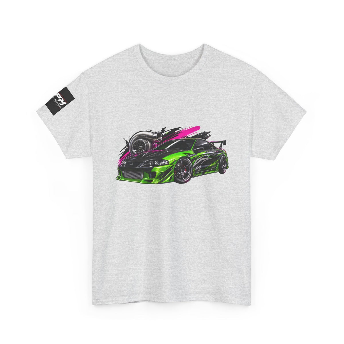 Sportscar Graphic T-Shirt — Neon Green &amp; Pink Drift Car Design | MPM Tuning Design