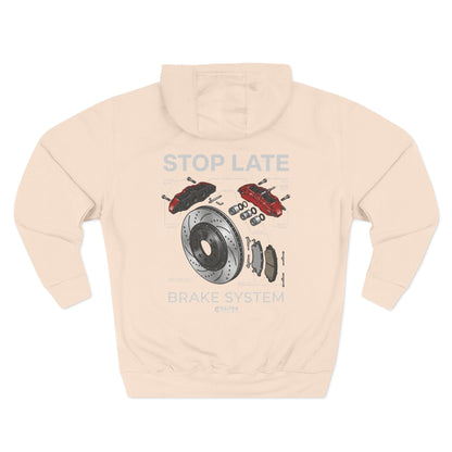 Brake System Hoodie — Stop Late Automotive Graphic Fleece | MPM Tuning Design