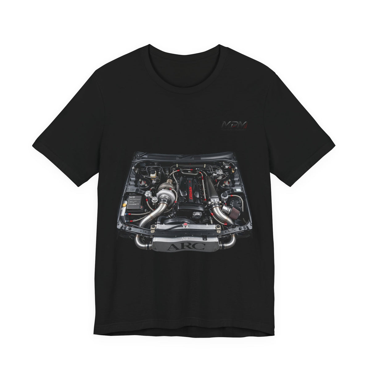 Engine Bay Graphic Tee — Twin-Turbo Motor Illustration T-Shirt | MPM Tuning Design