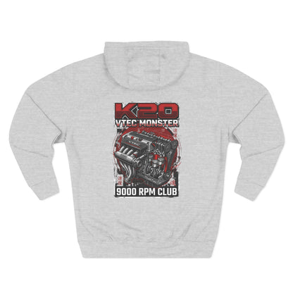 K20 VTEC Monster Hoodie — 9000 RPM Club Graphic Fleece | MPM Tuning Design