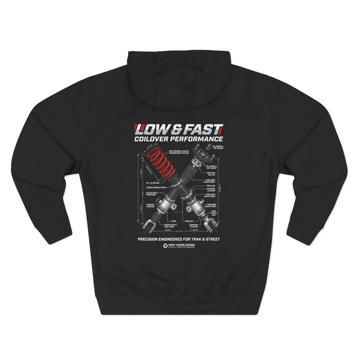 Auto Coil &amp; Strut Hoodie — Racing Suspension Graphic Fleece | MPM Tuning Design