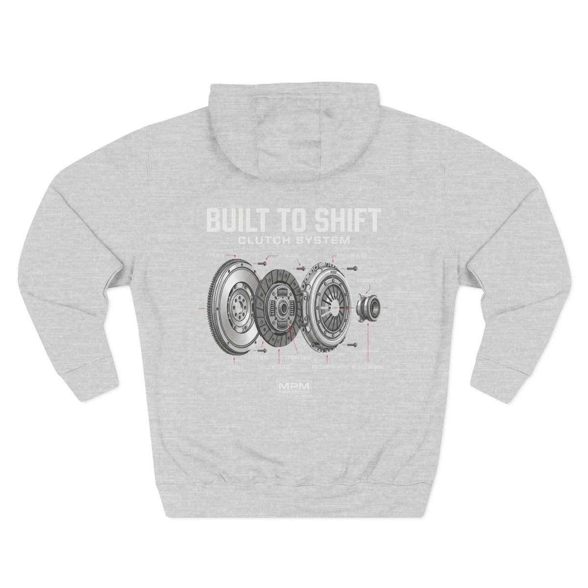 Built to Shift Hoodie — Clutch &amp; Flywheel Mechanic Graphic | MPM Tuning Design