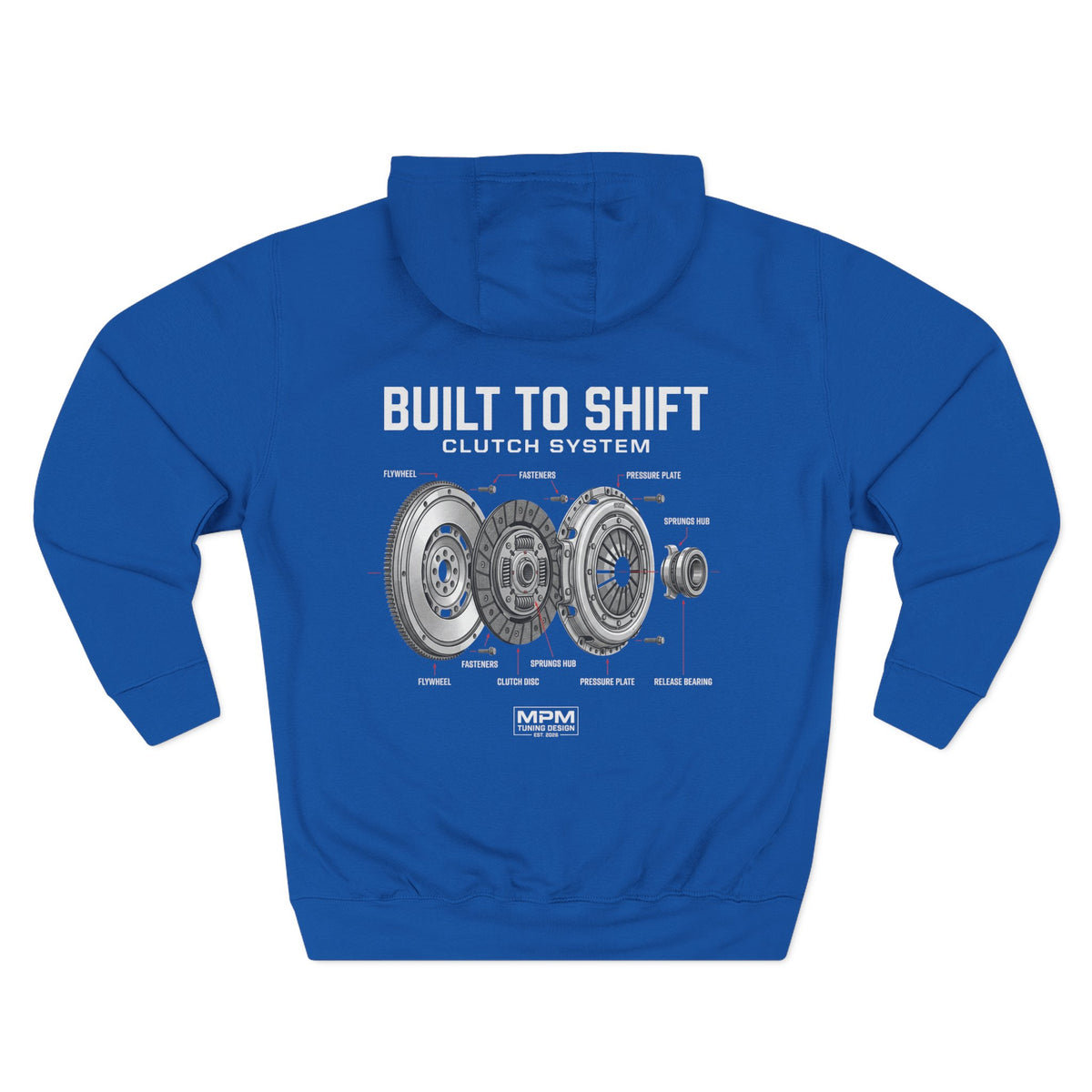 Built to Shift Hoodie — Clutch &amp; Flywheel Mechanic Graphic | MPM Tuning Design