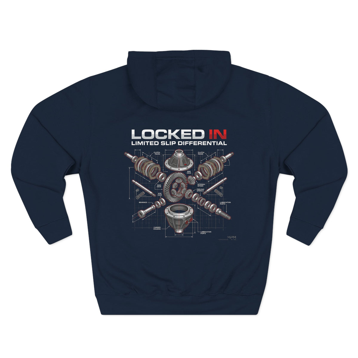 Car Parts Hoodie — Locked In Drivetrain Graphic Fleece | MPM Tuning Design