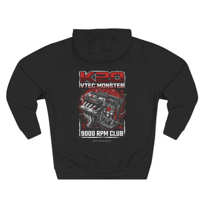 K20 VTEC Monster Hoodie — 9000 RPM Club Graphic Fleece | MPM Tuning Design