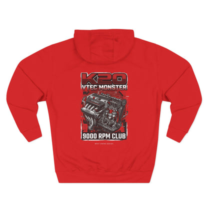 K20 VTEC Monster Hoodie — 9000 RPM Club Graphic Fleece | MPM Tuning Design