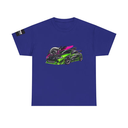 Sportscar Graphic T-Shirt — Neon Green &amp; Pink Drift Car Design | MPM Tuning Design