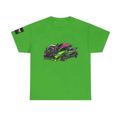 Sportscar Graphic T-Shirt — Neon Green &amp; Pink Drift Car Design | MPM Tuning Design